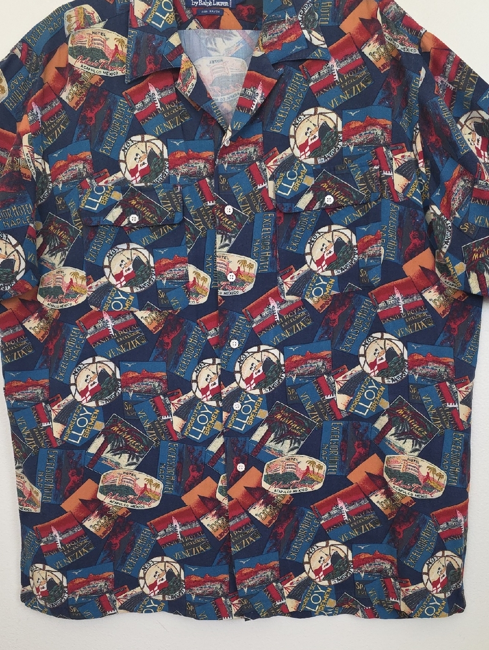 Polo By Ralph Lauren Multicolor Travel Print Ships & Hotels Short Sleeve Shirt L - Picture 3 of 16